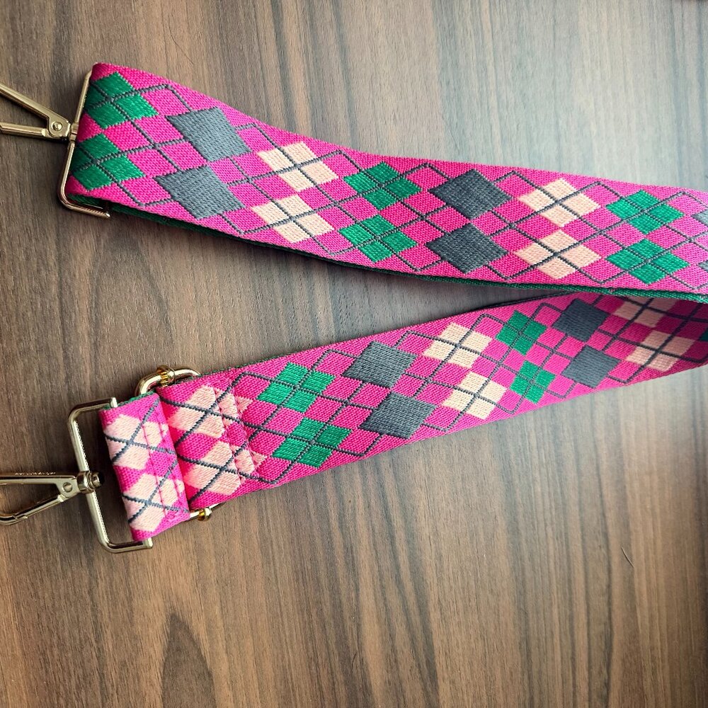 Ahdorned Pink Argyle Crossbody Bag Strap - Picture 3 of 4